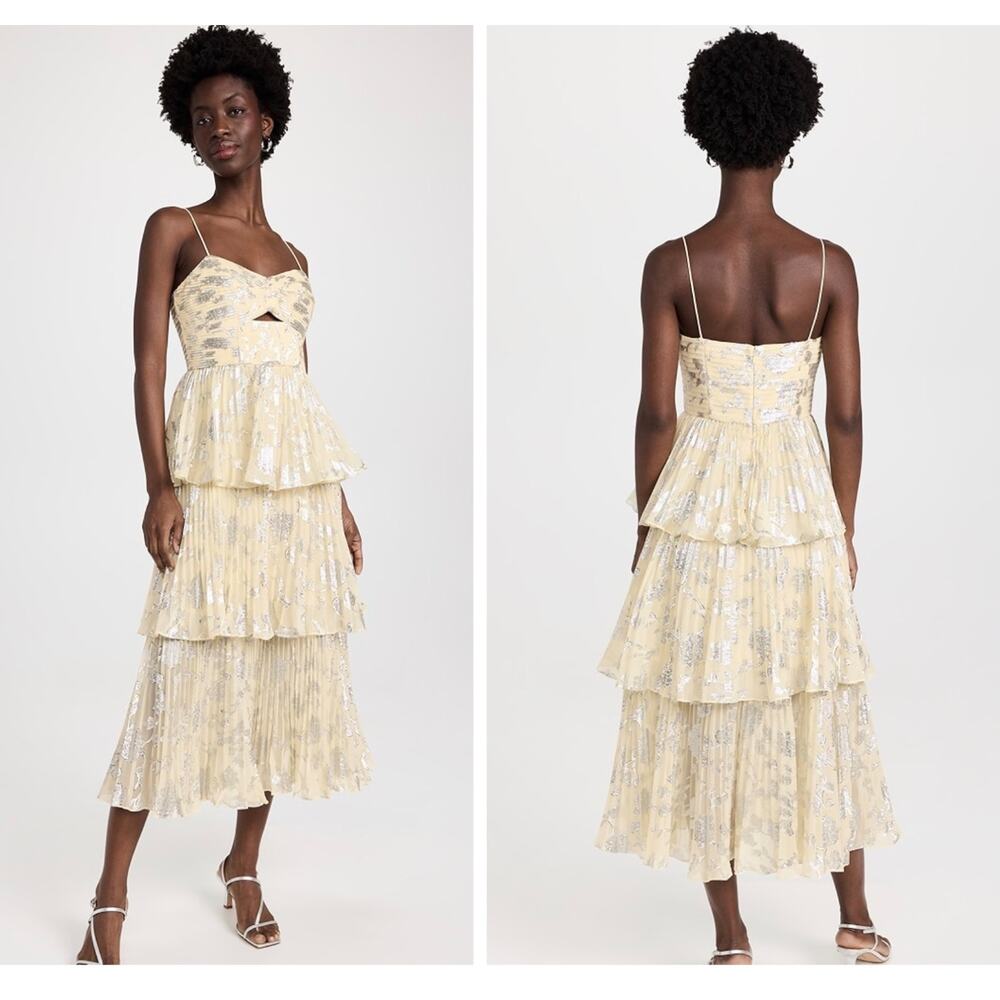 Self Portrait Metallic Jacquard tiered strappy Midi Dress size 2